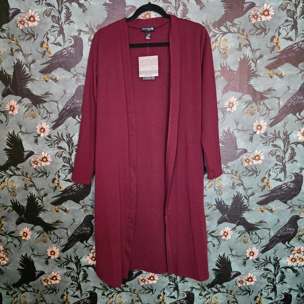 Antthony Original Cardigan Duster Embellished Back Burgundy Open Front XS